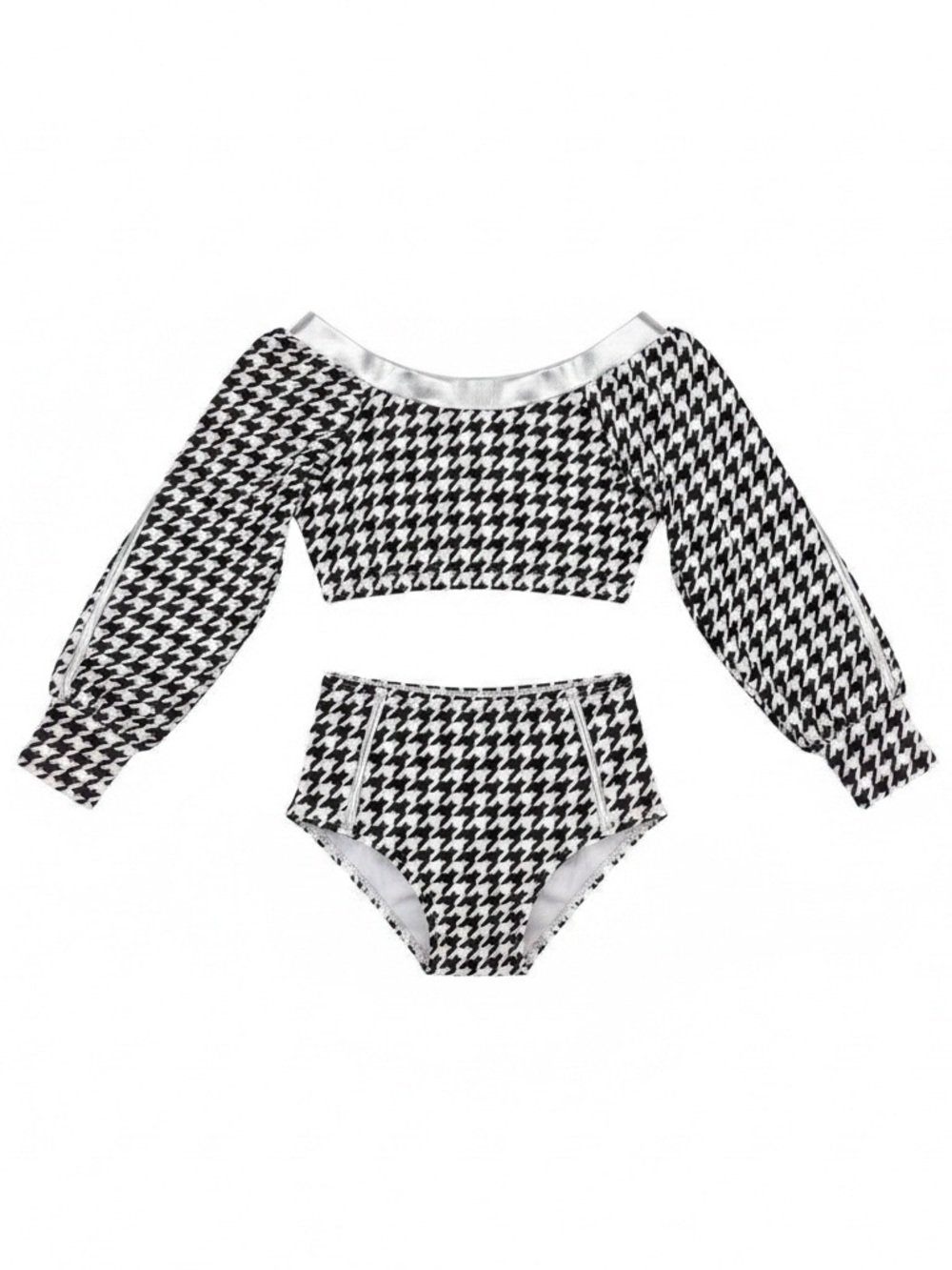 👙NWT Planet Sea Girls Size 6 Houndstooth Long Sleeve Swim Set Made in Brazil